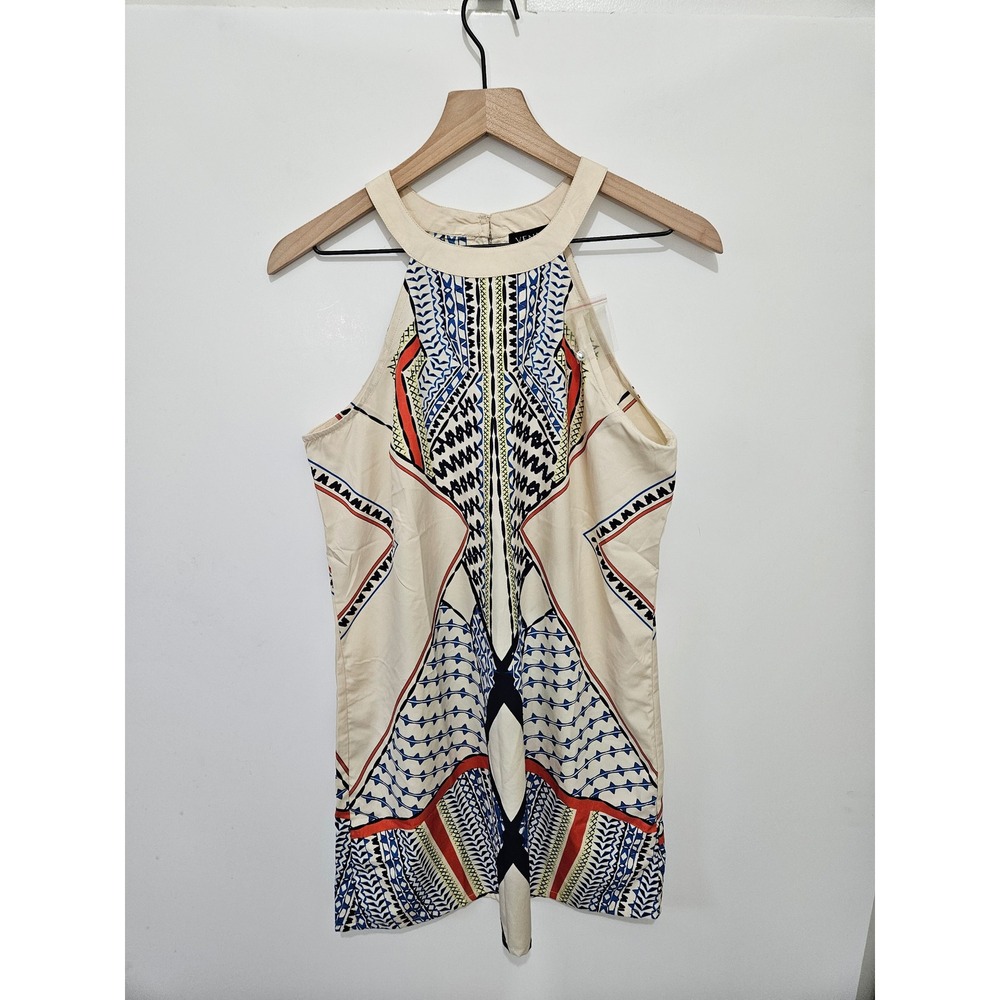Venus Womens Geometric Tribal Print‎ Halter Top Cream Blue Red Size Medium